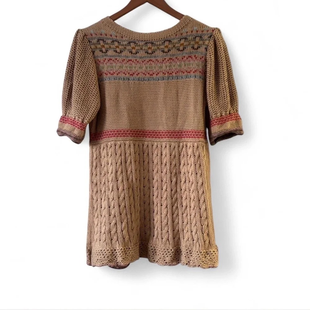 Vintage Caslon Fair Isle‎ Yoke Babydoll Knit Cardigan Cozy Cabincore Size L
